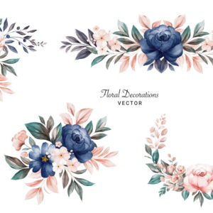 Kit Digital Floral Azul com Rose em Vetor Floral - Brea 611