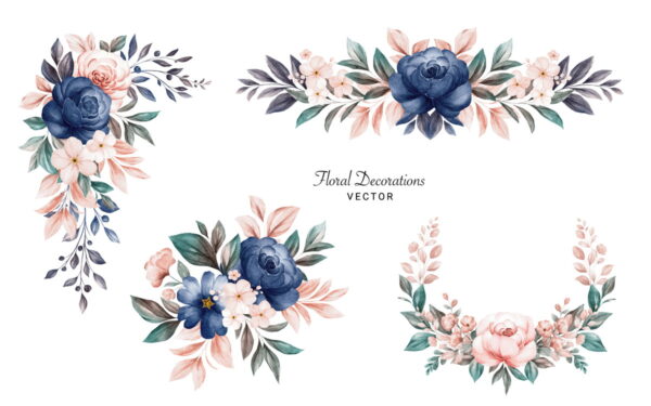 Kit Digital Floral Azul com Rose em Vetor Floral - Brea 611