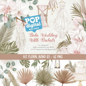 Kit Digital Floral Boho 01 Aquarela