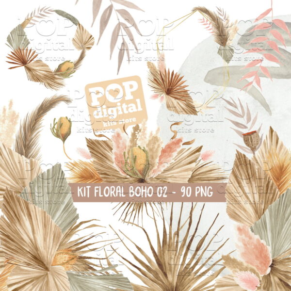 Kit Digital Floral Boho 02 Aquarela