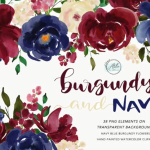 Kit Digital FLORAL MARSALA E AZUL MARINHO