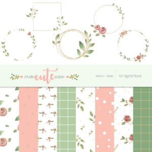 Kit Digital - Floral Papel e Frame
