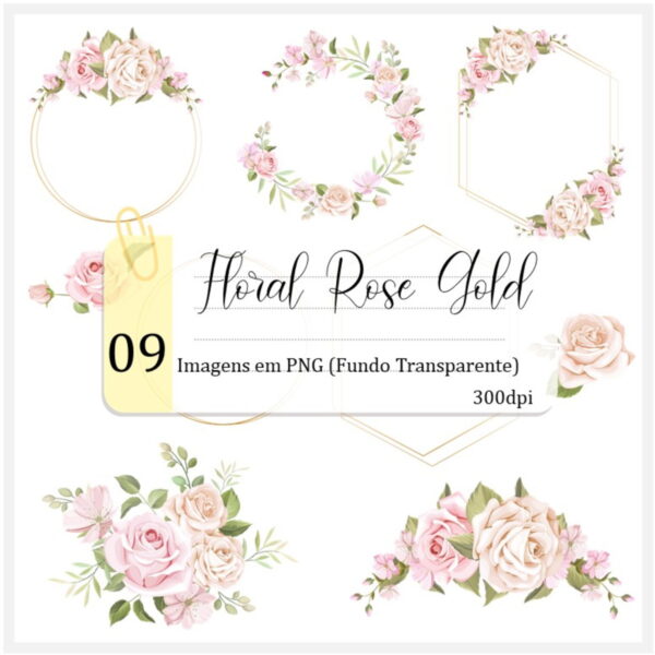 Kit Digital - Floral Rose e Dourado