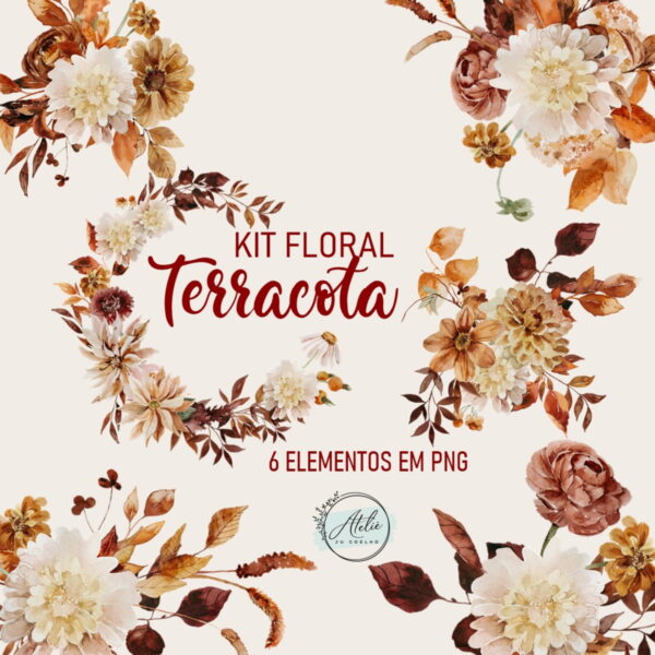 Kit Digital Floral Terracota