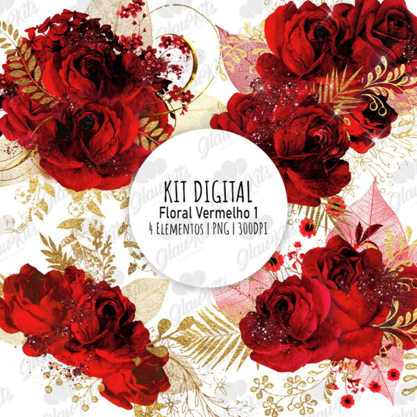 Kit Digital Floral Vermelho 1