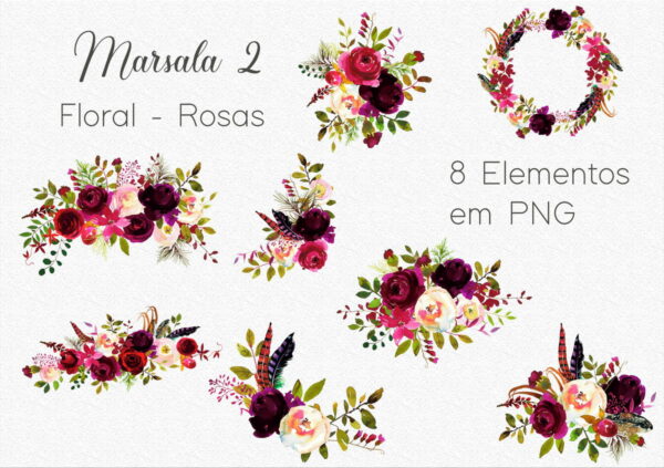Kit Digital - Flores Marsala / Floral Marsala 2