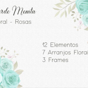 Kit Digital - Flores Verde Menta / Clipart Verde Menta