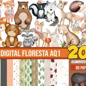 Kit Digital Floresta Aquarela Png + 2 Kits De Brinde