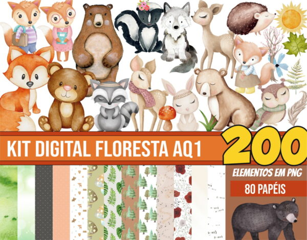 Kit Digital Floresta Aquarela Png + 2 Kits De Brinde