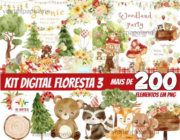 KIT DIGITAL FLORESTA AQUARELA 3