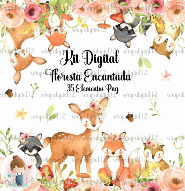 Kit Digital - Floresta Encantada Aquarela