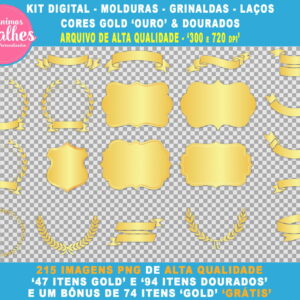KIT Digital - Frames Dourados e Ouro 'Gold' Scrapbooking