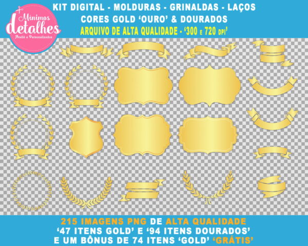 KIT Digital - Frames Dourados e Ouro 'Gold' Scrapbooking
