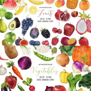 Kit Digital Frutas e Vegetais Aquarela