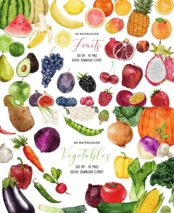 Kit Digital Frutas e Vegetais Aquarela