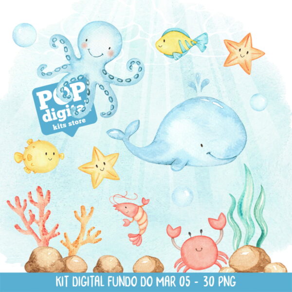 Kit Digital Fundo do Mar 05 Aquarela