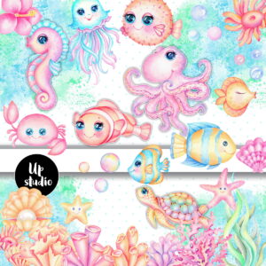 Kit Digital Fundo do Mar Aquarela 004