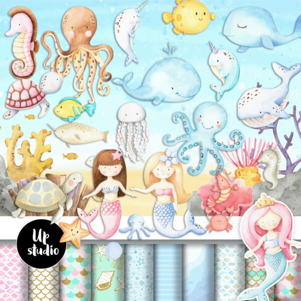 Kit Digital Fundo do Mar Aquarela 03