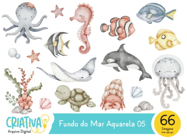 Kit Digital - Fundo do Mar Aquarela 05