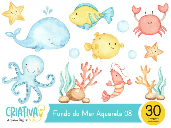 Kit Digital - Fundo do Mar Aquarela 08