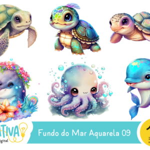 Kit Digital - Fundo do Mar Aquarela 09
