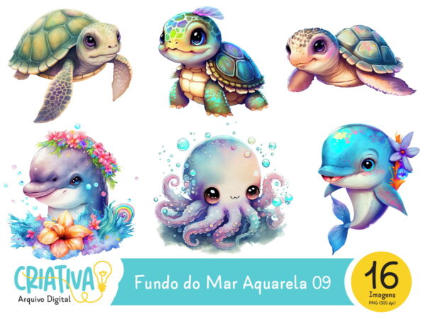 Kit Digital - Fundo do Mar Aquarela 09