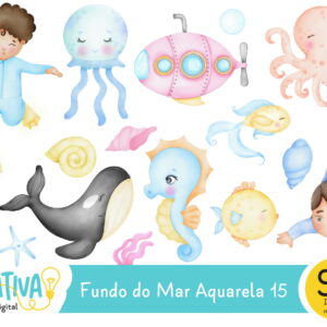 Kit Digital - Fundo do Mar Aquarela 15