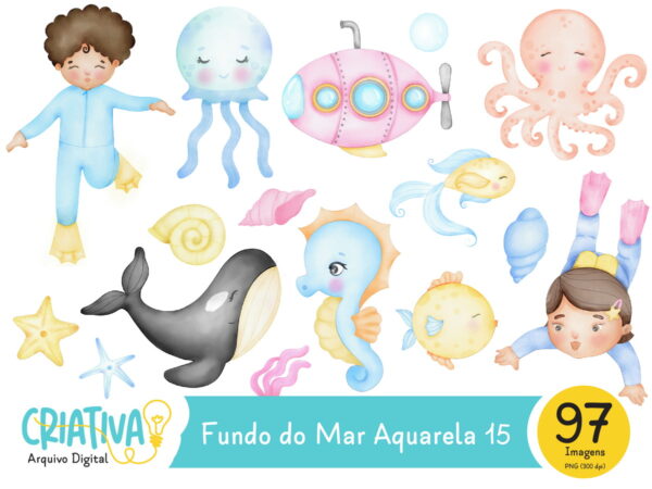 Kit Digital - Fundo do Mar Aquarela 15