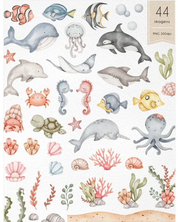 Kit Digital Fundo do Mar Aquarela - Image 2