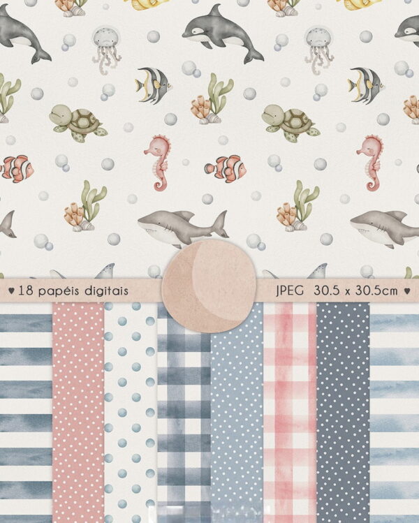 Kit Digital Fundo do Mar Aquarela/+20kits Grátis Cod:8110 - Imagem 3