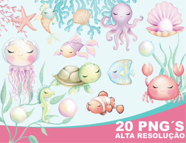 Kit Digital Fundo do Mar Aquarela 6