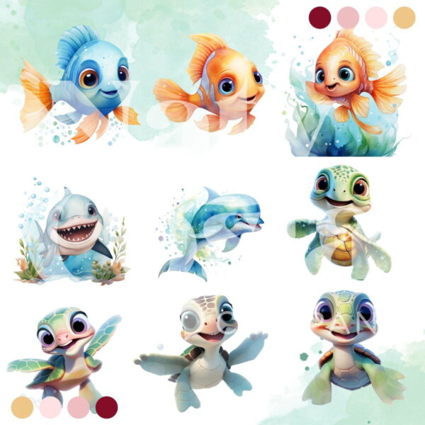 Kit Digital Fundo do Mar Aquarela - Imagem 2