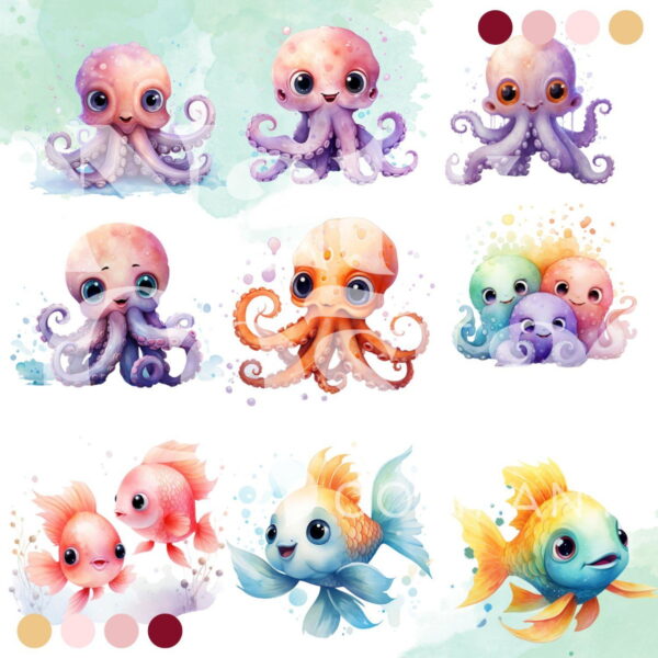 Kit Digital Fundo do Mar Aquarela - Imagem 3