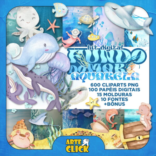 Kit Digital Fundo do Mar Aquarela