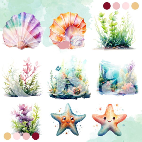 Kit Digital Fundo do Mar Aquarela - Imagem 4