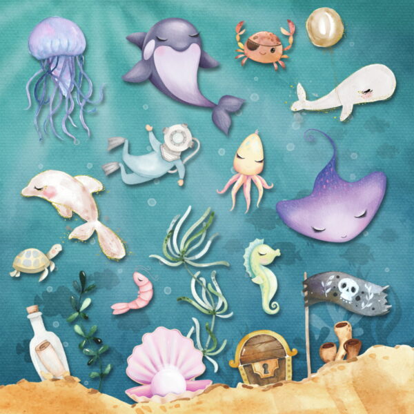 Kit Digital Fundo do Mar Aquarela - Imagem 3