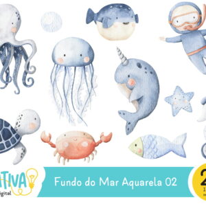 Kit Digital - Fundo do Mar Aquarela 02