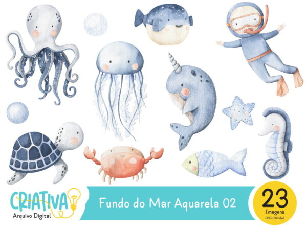 Kit Digital - Fundo do Mar Aquarela 02