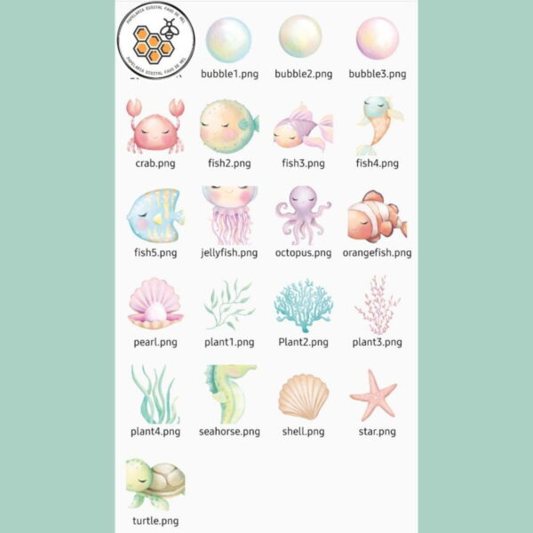 Kit Digital Fundo do Mar Aquarela Premium -little Sea Babies - Imagem 3