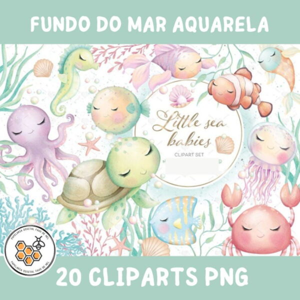 Kit Digital Fundo do Mar Aquarela Premium -little Sea Babies