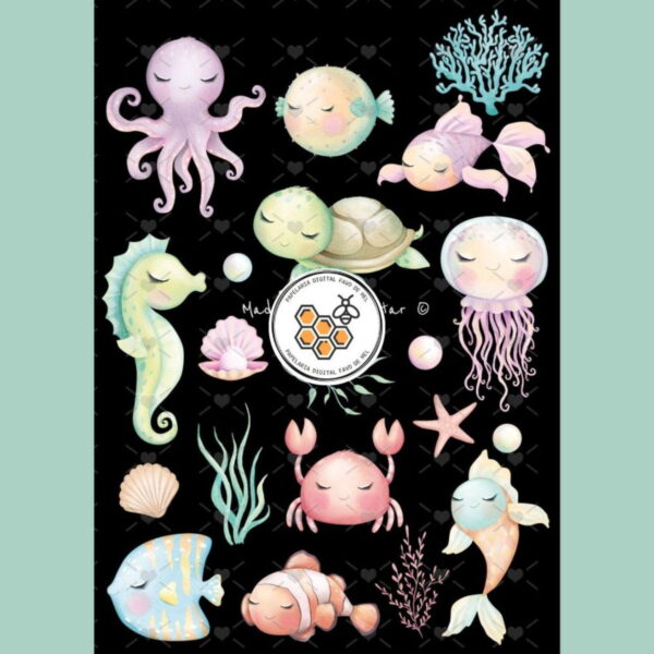 Kit Digital Fundo do Mar Aquarela Premium -little Sea Babies - Imagem 2