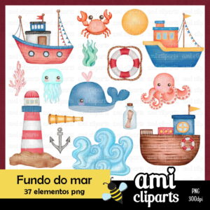 Kit Digital Fundo Do Mar Aquarela