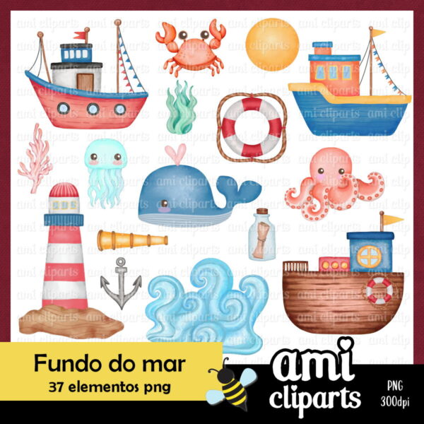 Kit Digital Fundo Do Mar Aquarela