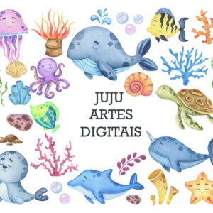 Kit Digital - Fundo do Mar Aquarela (png+vetor)
