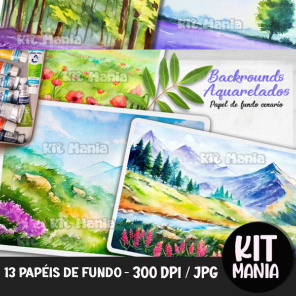 Kit Digital Fundo Paisagens Aquarela - Image 2