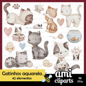 Kit Digital Gatinhos Aquarela #13