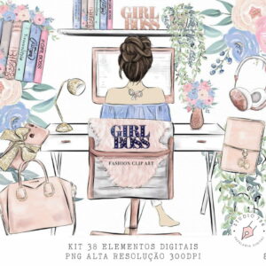 Kit Digital Girl Boss Home Office Aquarela 38 PNG -C.82