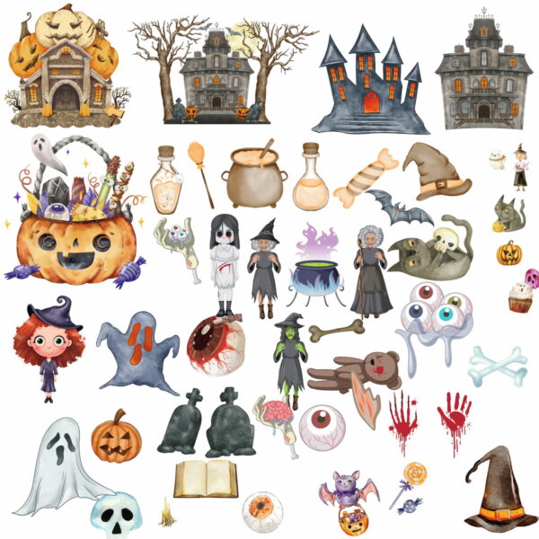 Kit Digital Halloween Dia das Bruxas Aquarela Png - Imagem 3