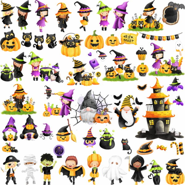 Kit Digital Halloween Dia das Bruxas Aquarela Png - Imagem 2
