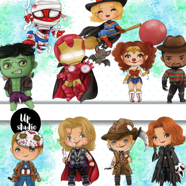 Kit Digital Halloween Herois Marvel Dc